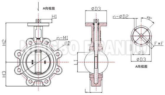 DN40 ~ DN800 머리가 없는 럭 타입 배터플라이 밸브