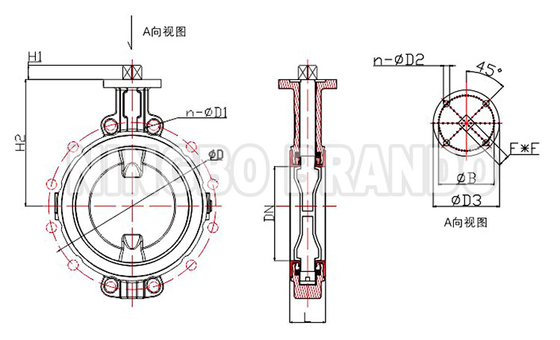 PTFE 가루 된 헤드리스 웨이퍼 타입 나비 밸브 DN40 ~ DN700