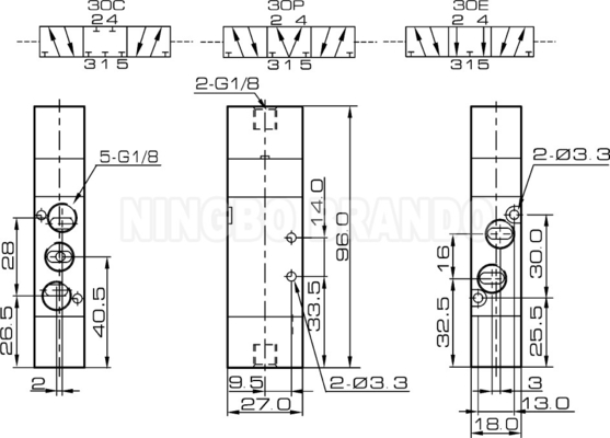 Airtac 타입 4A130C-06 1/8'' 공압 에어 파일럿 밸브 5/3 웨이